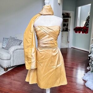 Vintage 2000s Jordan 2 Piece Cocktail Feminine Beaded Ethereal Gold Dress Set